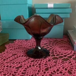 Vintage Antique Carnival Glass Fenton Peacock Tail Compote Bowl - Amethyst 331